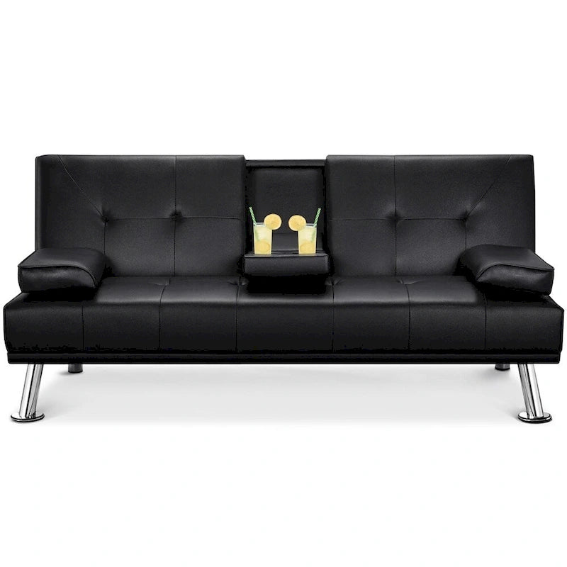 Divano letto futon in ecopelle, reclinabile, 3 posti – Nero / Marrone / Grigio / Espresso / Bianco