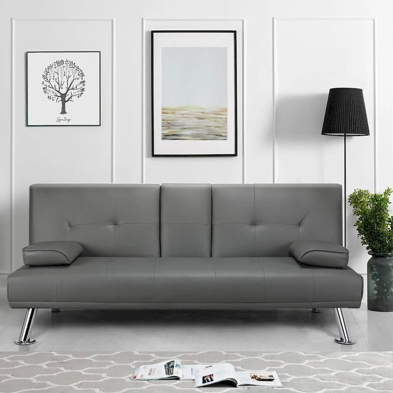 Divano letto futon in ecopelle, reclinabile, 3 posti – Nero / Marrone / Grigio / Espresso / Bianco