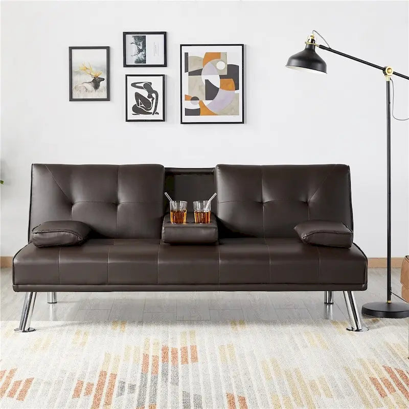 Divano letto futon in ecopelle, reclinabile, 3 posti – Nero / Marrone / Grigio / Espresso / Bianco