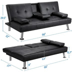 Divano letto futon in ecopelle, reclinabile, 3 posti – Nero / Marrone / Grigio / Espresso / Bianco