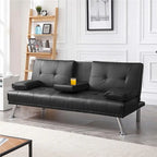 Divano letto futon in ecopelle, reclinabile, 3 posti – Nero / Marrone / Grigio / Espresso / Bianco
