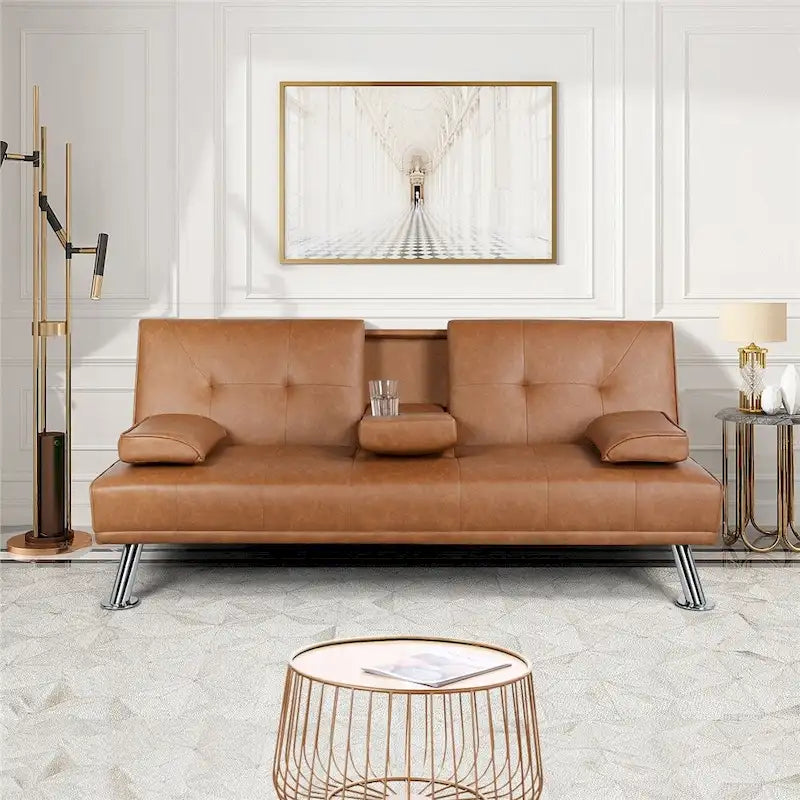 Divano letto futon in ecopelle, reclinabile, 3 posti – Nero / Marrone / Grigio / Espresso / Bianco