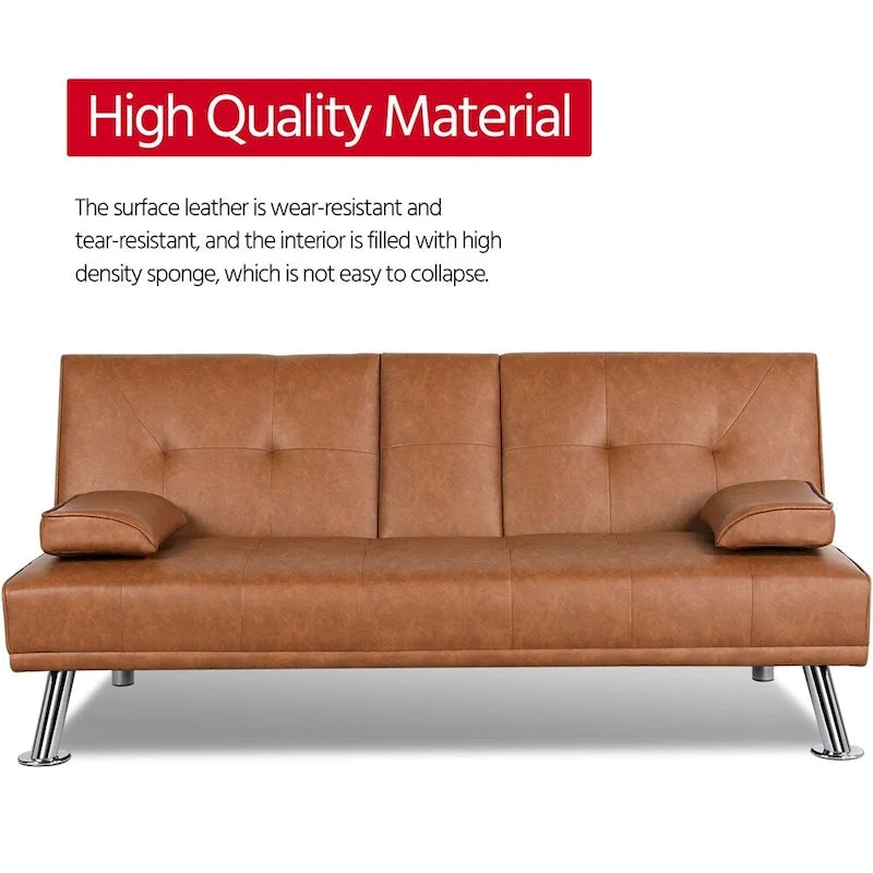 Divano letto futon in ecopelle, reclinabile, 3 posti – Nero / Marrone / Grigio / Espresso / Bianco