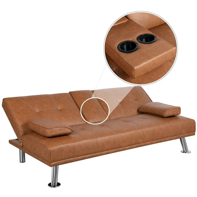 Divano letto futon in ecopelle, reclinabile, 3 posti – Nero / Marrone / Grigio / Espresso / Bianco