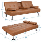 Divano letto futon in ecopelle, reclinabile, 3 posti – Nero / Marrone / Grigio / Espresso / Bianco