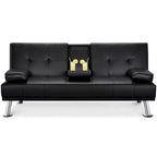 Divano letto futon in ecopelle, reclinabile, 3 posti – Nero / Marrone / Grigio / Espresso / Bianco