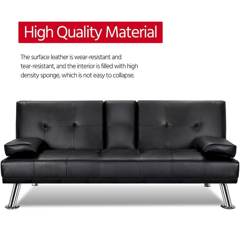 Divano letto futon in ecopelle, reclinabile, 3 posti – Nero / Marrone / Grigio / Espresso / Bianco