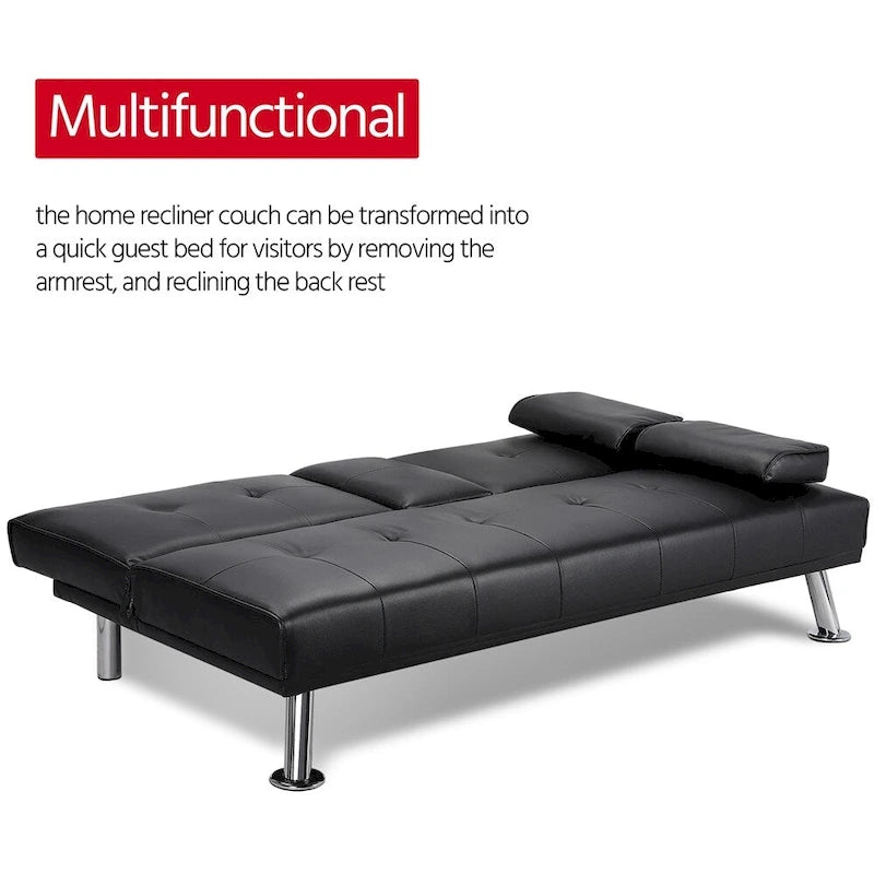 Divano letto futon in ecopelle, reclinabile, 3 posti – Nero / Marrone / Grigio / Espresso / Bianco