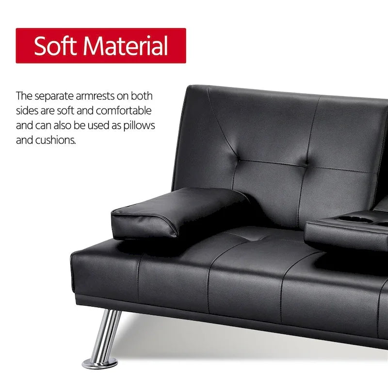 Divano letto futon in ecopelle, reclinabile, 3 posti – Nero / Marrone / Grigio / Espresso / Bianco