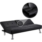 Divano letto futon in ecopelle, reclinabile, 3 posti – Nero / Marrone / Grigio / Espresso / Bianco