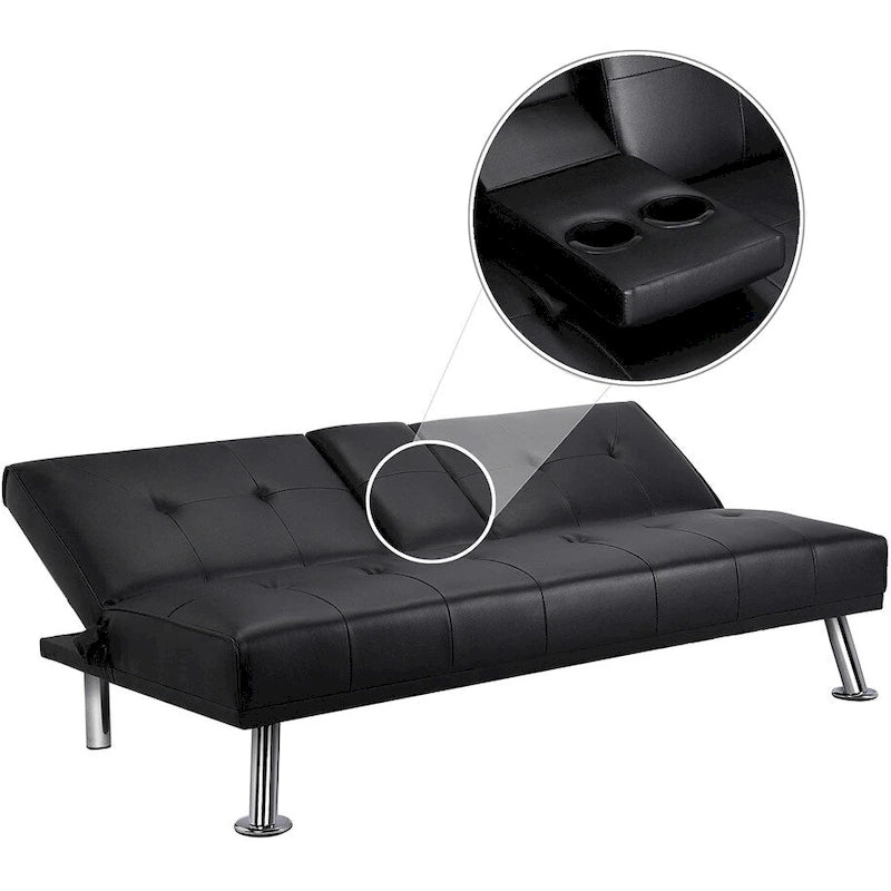 Divano letto futon in ecopelle, reclinabile, 3 posti – Nero / Marrone / Grigio / Espresso / Bianco