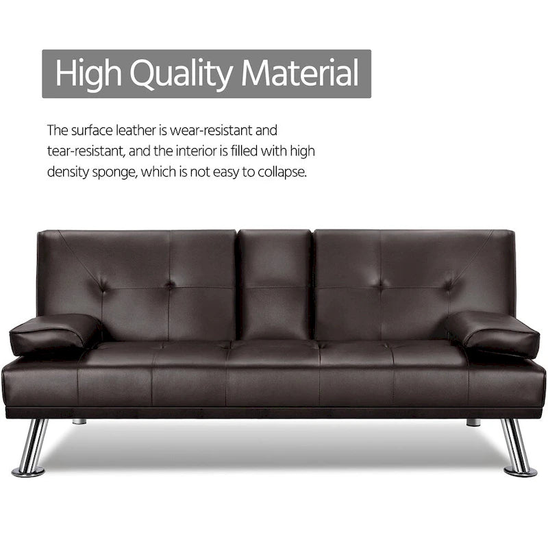 Divano letto futon in ecopelle, reclinabile, 3 posti – Nero / Marrone / Grigio / Espresso / Bianco