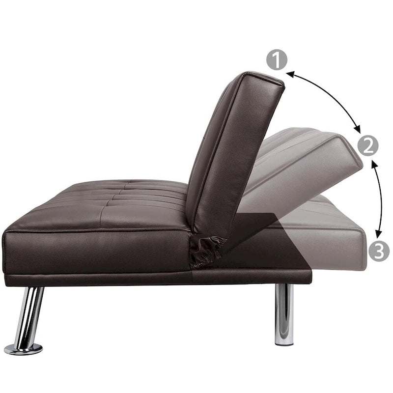 Divano letto futon in ecopelle, reclinabile, 3 posti – Nero / Marrone / Grigio / Espresso / Bianco