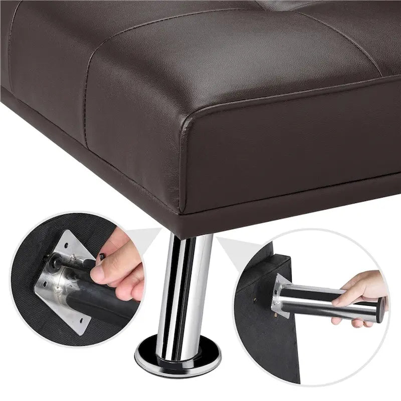 Divano letto futon in ecopelle, reclinabile, 3 posti – Nero / Marrone / Grigio / Espresso / Bianco