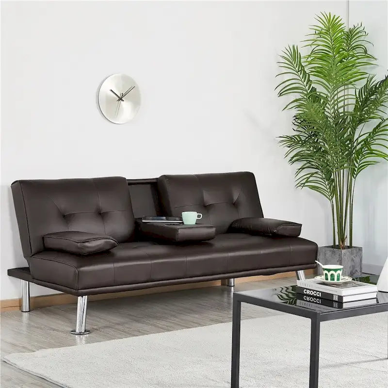 Divano letto futon in ecopelle, reclinabile, 3 posti – Nero / Marrone / Grigio / Espresso / Bianco