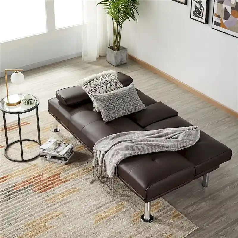 Divano letto futon in ecopelle, reclinabile, 3 posti – Nero / Marrone / Grigio / Espresso / Bianco