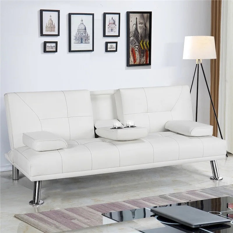 Divano letto futon in ecopelle, reclinabile, 3 posti – Nero / Marrone / Grigio / Espresso / Bianco
