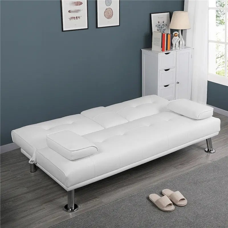 Divano letto futon in ecopelle, reclinabile, 3 posti – Nero / Marrone / Grigio / Espresso / Bianco