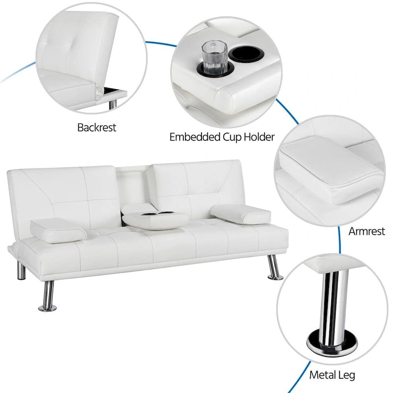Divano letto futon in ecopelle, reclinabile, 3 posti – Nero / Marrone / Grigio / Espresso / Bianco