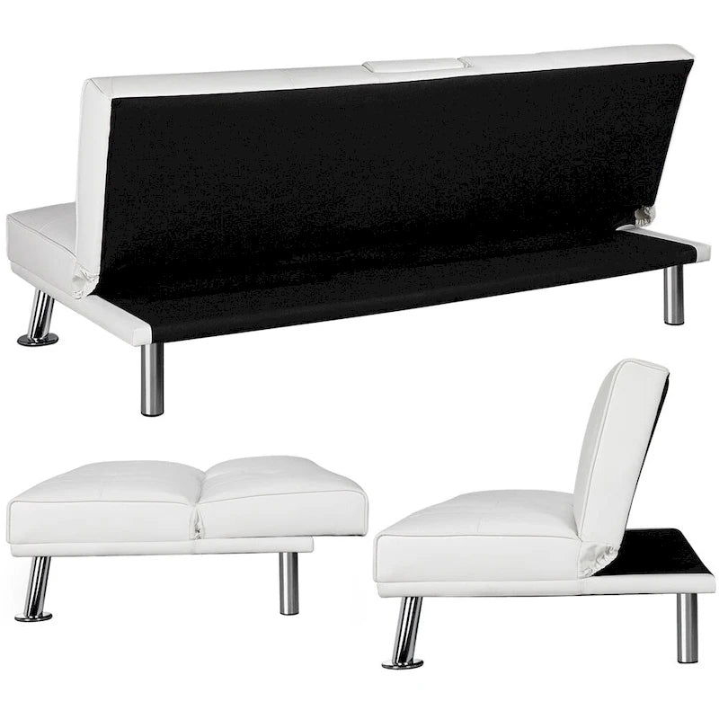 Divano letto futon in ecopelle, reclinabile, 3 posti – Nero / Marrone / Grigio / Espresso / Bianco