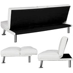Divano letto futon in ecopelle, reclinabile, 3 posti – Nero / Marrone / Grigio / Espresso / Bianco