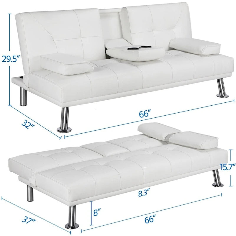 Divano letto futon in ecopelle, reclinabile, 3 posti – Nero / Marrone / Grigio / Espresso / Bianco