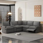 Divano componibile reclinabile elettrico a L grigio scuro/beige, 4 posti
