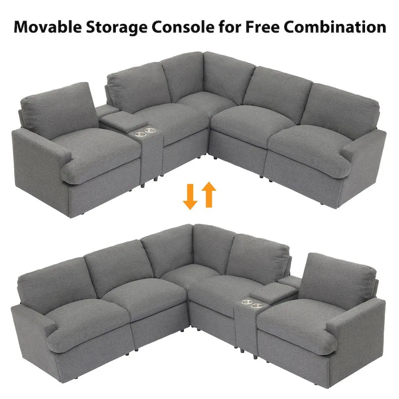 Divano componibile reclinabile elettrico a L grigio scuro/beige, 4 posti