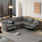 Divano componibile reclinabile elettrico a L grigio scuro/beige, 4 posti