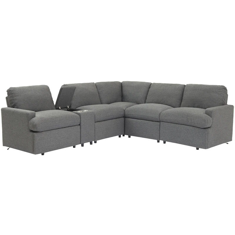 Divano componibile reclinabile elettrico a L grigio scuro/beige, 4 posti
