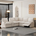 Divano componibile reclinabile elettrico a L grigio scuro/beige, 4 posti
