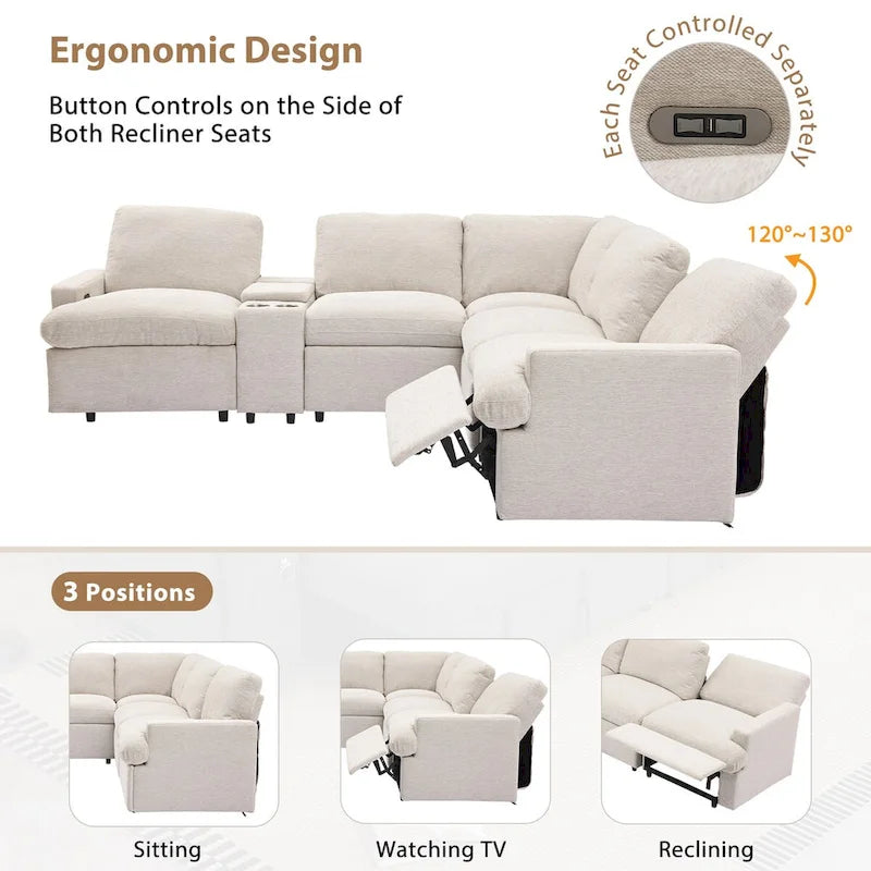 Divano componibile reclinabile elettrico a L grigio scuro/beige, 4 posti
