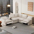 Divano componibile reclinabile elettrico a L grigio scuro/beige, 4 posti