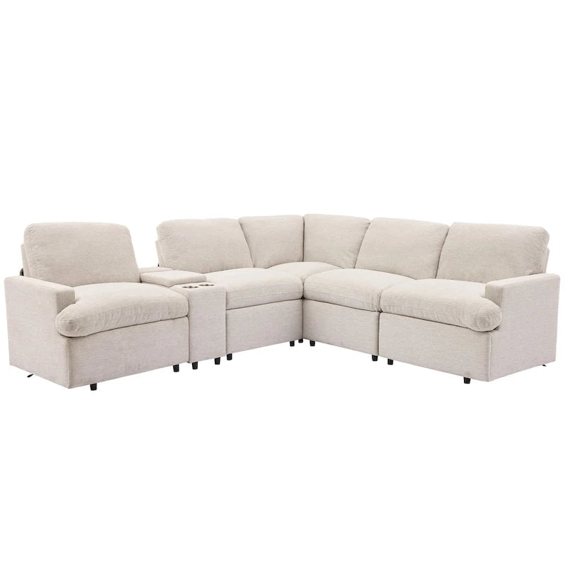 Divano componibile reclinabile elettrico a L grigio scuro/beige, 4 posti