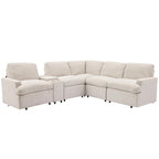 Divano componibile reclinabile elettrico a L grigio scuro/beige, 4 posti