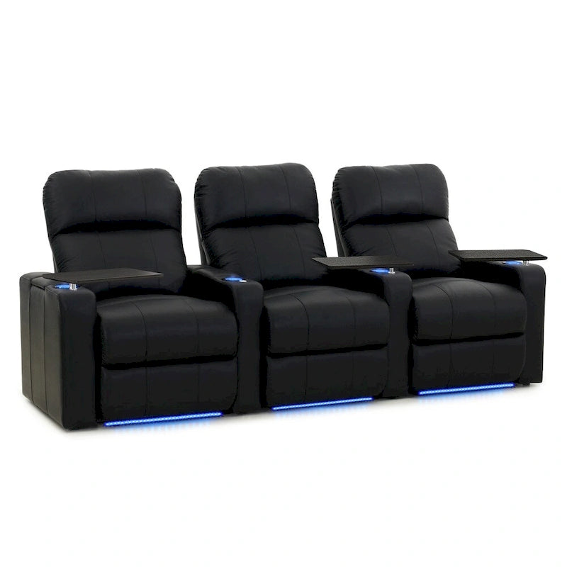Poltrona reclinabile in pelle nera Black Power Home Theater, fila da 3