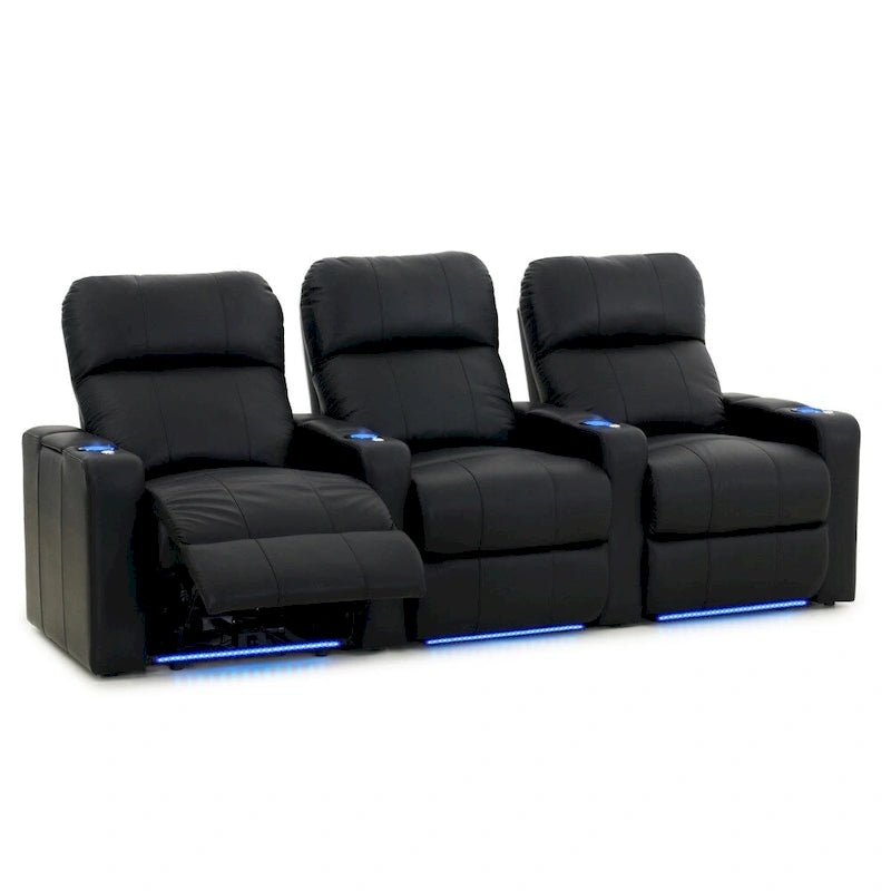 Poltrona reclinabile in pelle nera Black Power Home Theater, fila da 3