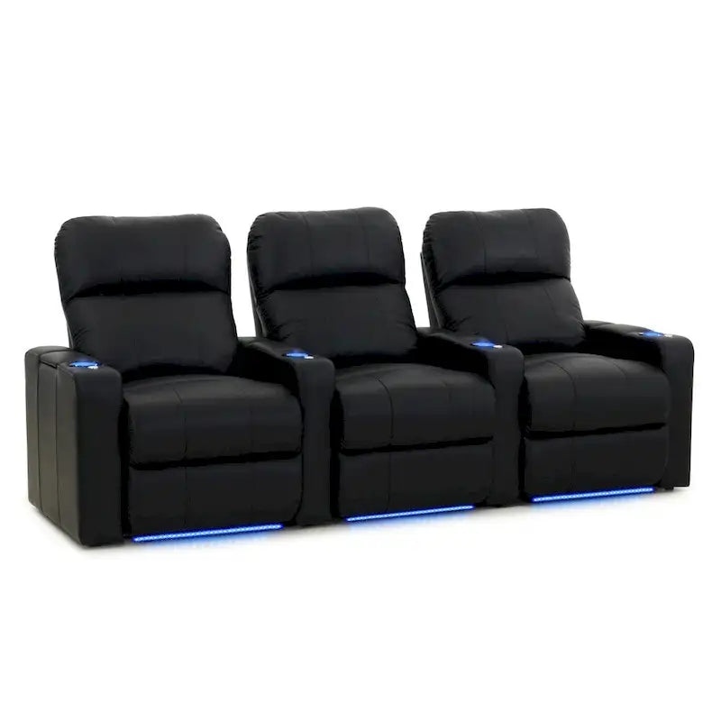 Poltrona reclinabile in pelle nera Black Power Home Theater, fila da 3