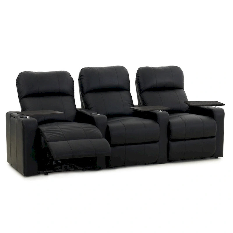 Poltrona reclinabile in pelle nera Black Power Home Theater, fila da 3