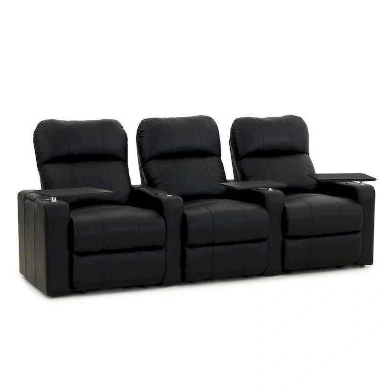 Poltrona reclinabile in pelle nera Black Power Home Theater, fila da 3