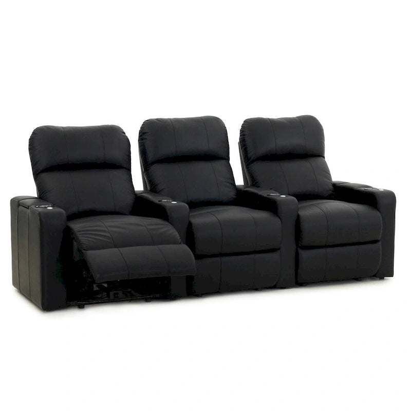 Poltrona reclinabile in pelle nera Black Power Home Theater, fila da 3