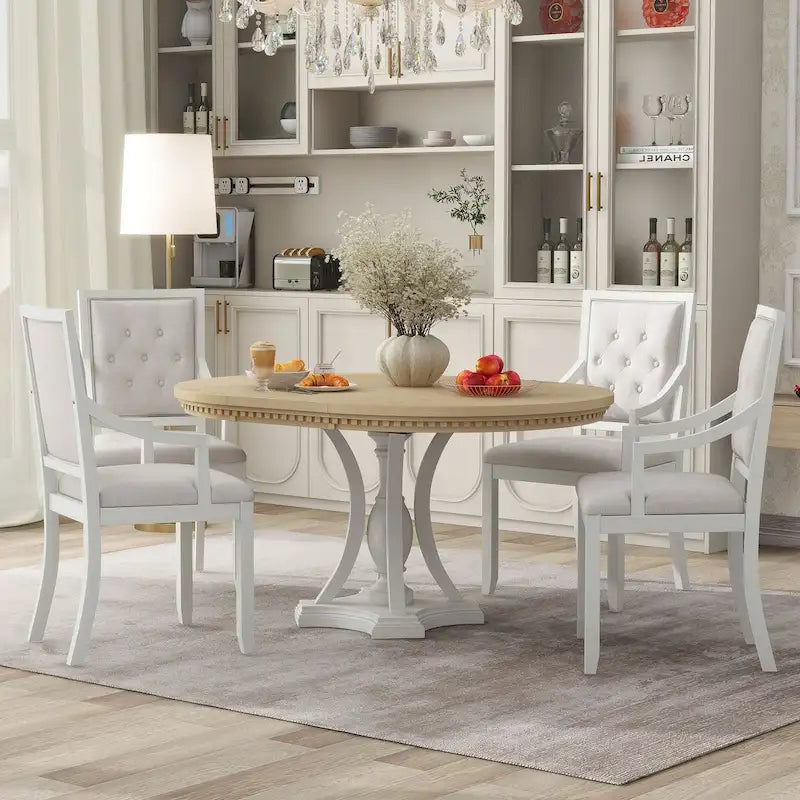 Grigio antico / Nero / Rovere e Bianco | Set da pranzo rotondo allungabile da 5 pezzi per 4 persone