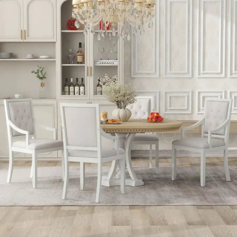 Grigio antico / Nero / Rovere e Bianco | Set da pranzo rotondo allungabile da 5 pezzi per 4 persone