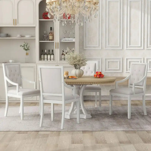 Grigio antico / Nero / Rovere e Bianco | Set da pranzo rotondo allungabile da 5 pezzi per 4 persone