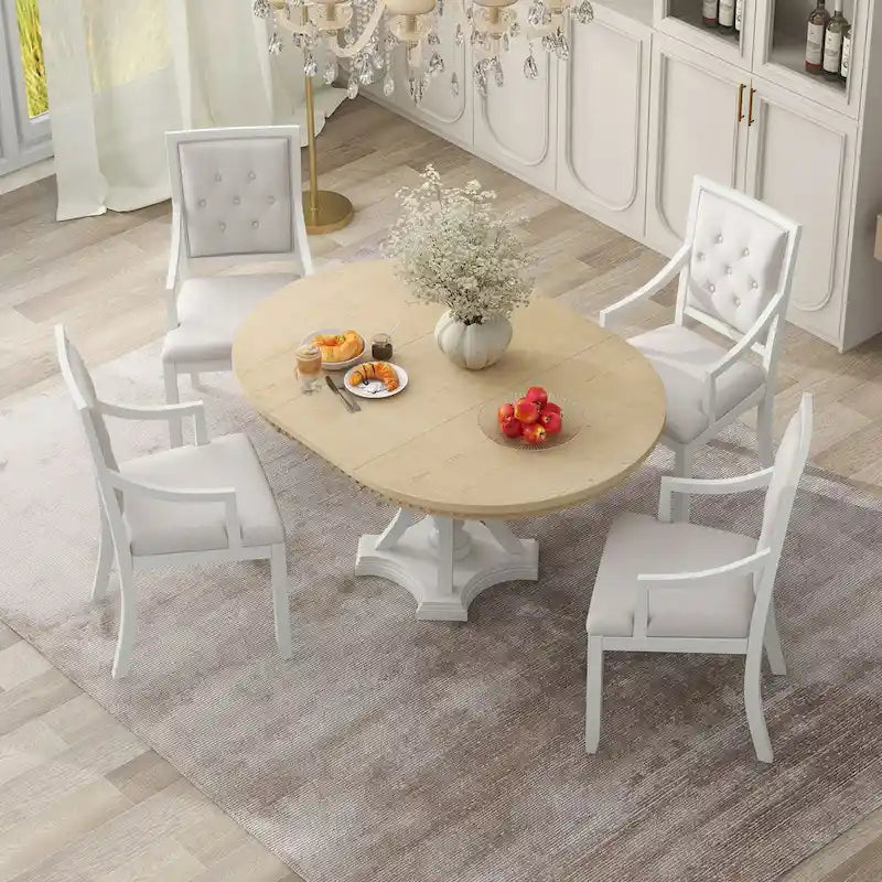 Grigio antico / Nero / Rovere e Bianco | Set da pranzo rotondo allungabile da 5 pezzi per 4 persone