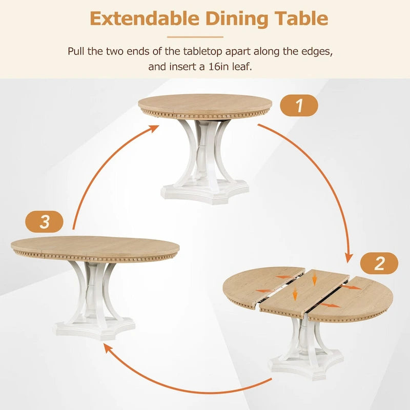 Grigio antico / Nero / Rovere e Bianco | Set da pranzo rotondo allungabile da 5 pezzi per 4 persone