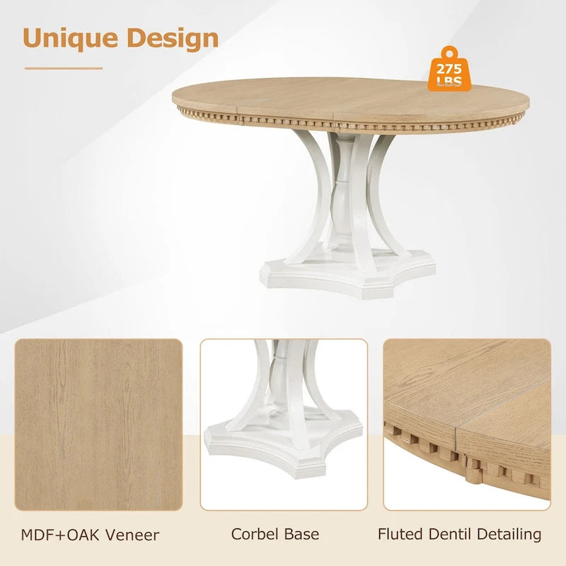 Grigio antico / Nero / Rovere e Bianco | Set da pranzo rotondo allungabile da 5 pezzi per 4 persone
