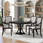 Grigio antico / Nero / Rovere e Bianco | Set da pranzo rotondo allungabile da 5 pezzi per 4 persone