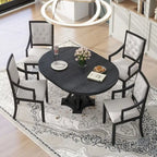 Grigio antico / Nero / Rovere e Bianco | Set da pranzo rotondo allungabile da 5 pezzi per 4 persone