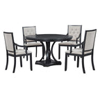 Grigio antico / Nero / Rovere e Bianco | Set da pranzo rotondo allungabile da 5 pezzi per 4 persone